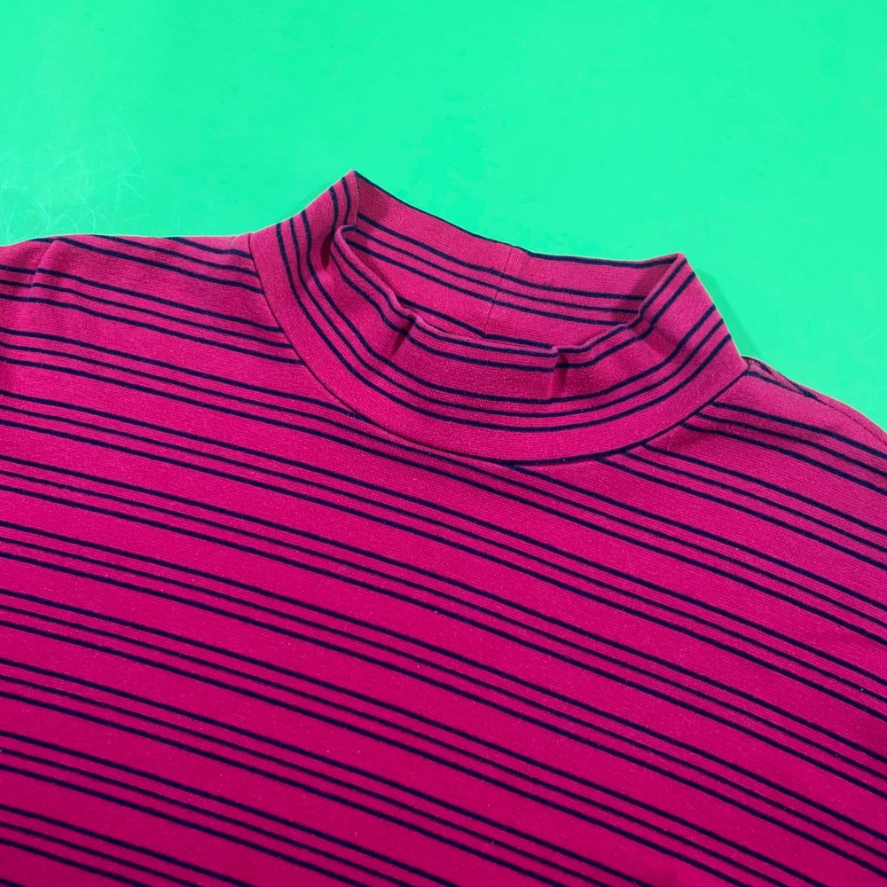 Southern Lady Womens Red Black Striped Mock Neck Long Sleeve Knit Top Relaxed L‎